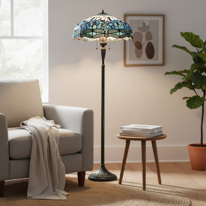 TiffStar Art Glass Floor Lamp with Ornamental Pattern Shade – Standing Light for Living Rooms
