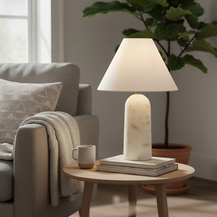 Albi Minimalist Marble Table Lamp - Elegant Fabric Shade Suitable for Any Room