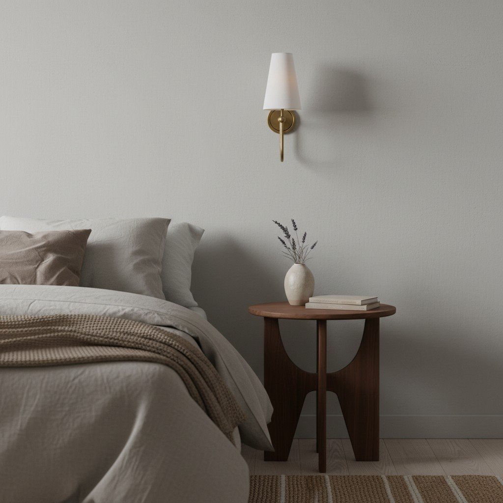 Serena Elegant Swoop Arm Sconce – Modern Fabric Shade Wall Lamp for Hallway and Bedroom