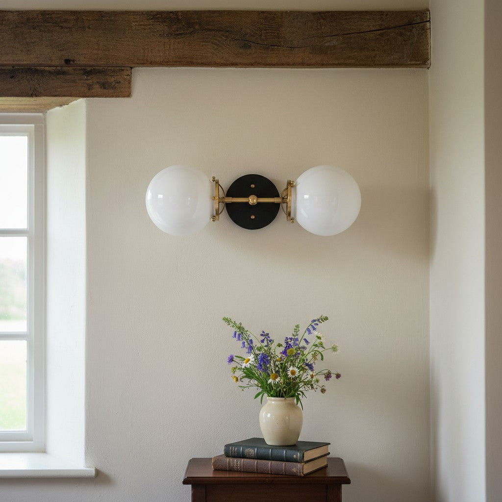 Lumio Globe Art Deco Vanity Light -  Opal Globe Bathroom Sconce