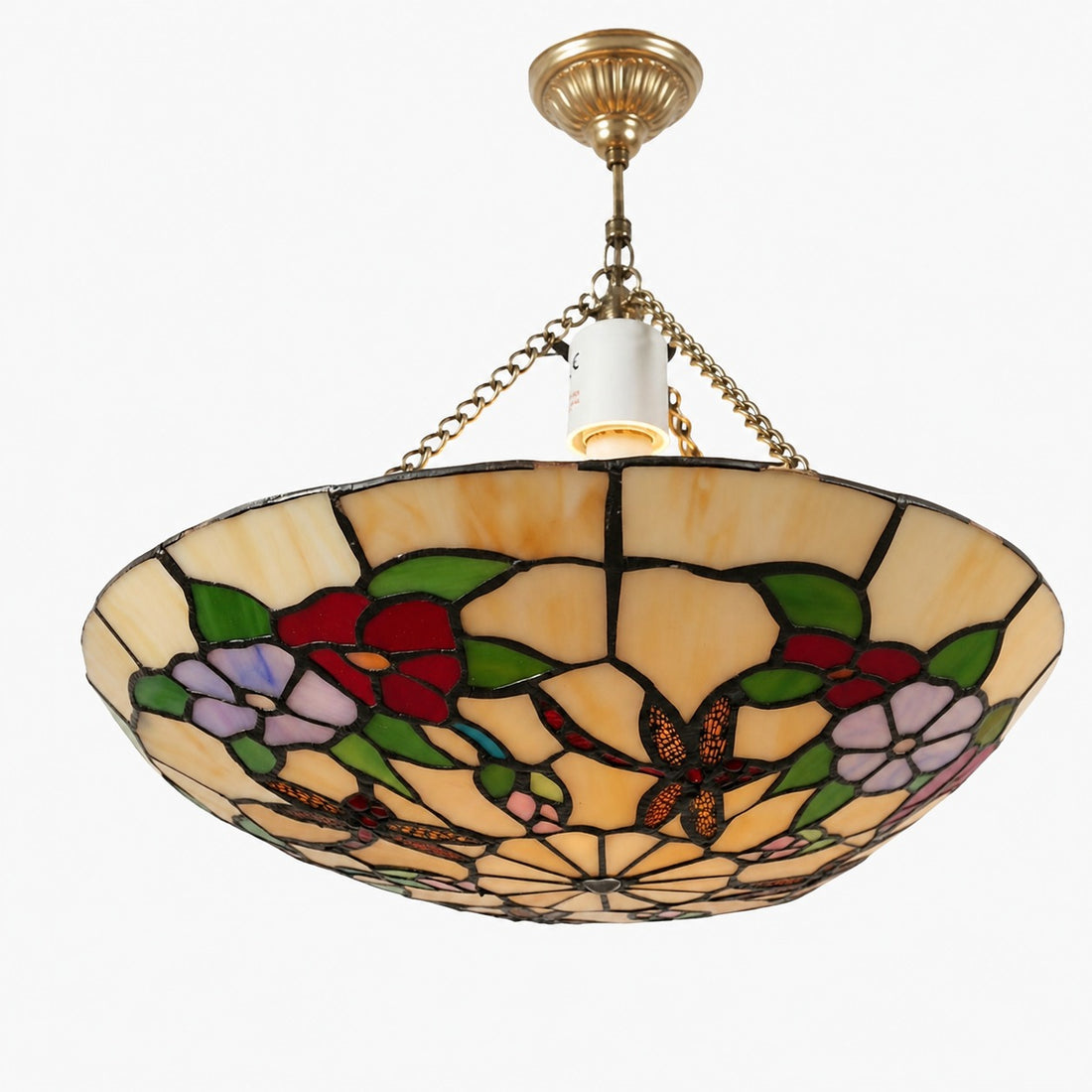 TF Butterfly Pendant Lamp - Decorative Stained Glass Pendant Light for Bedroom or Entryway