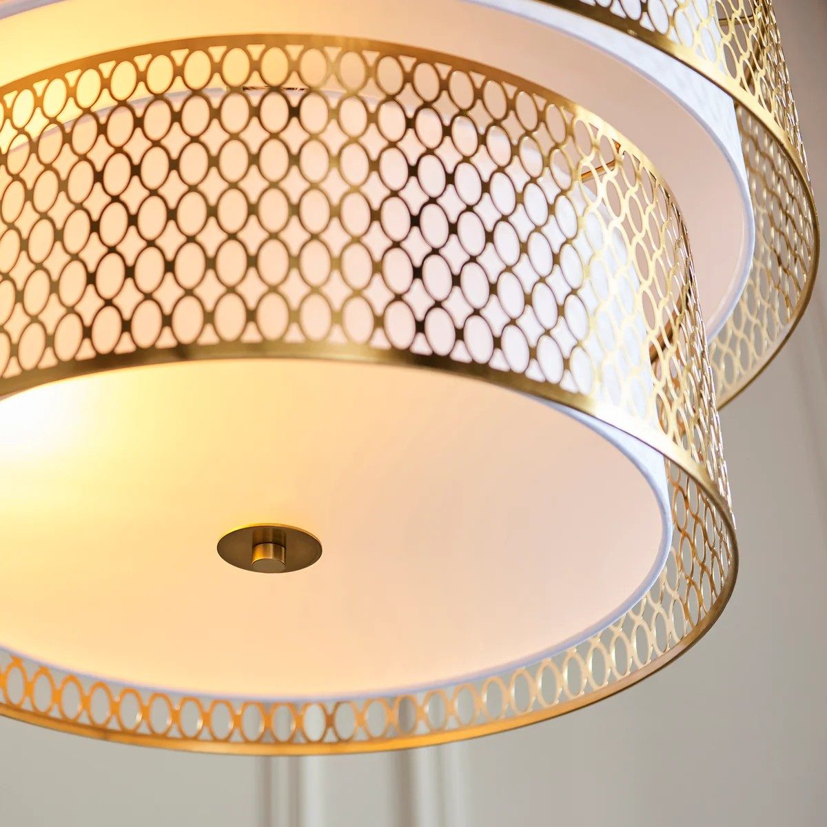 Liorin Geometric Pendant Lamp – Modern Fretwork Metal and Fabric Shade Pendant for Interiors