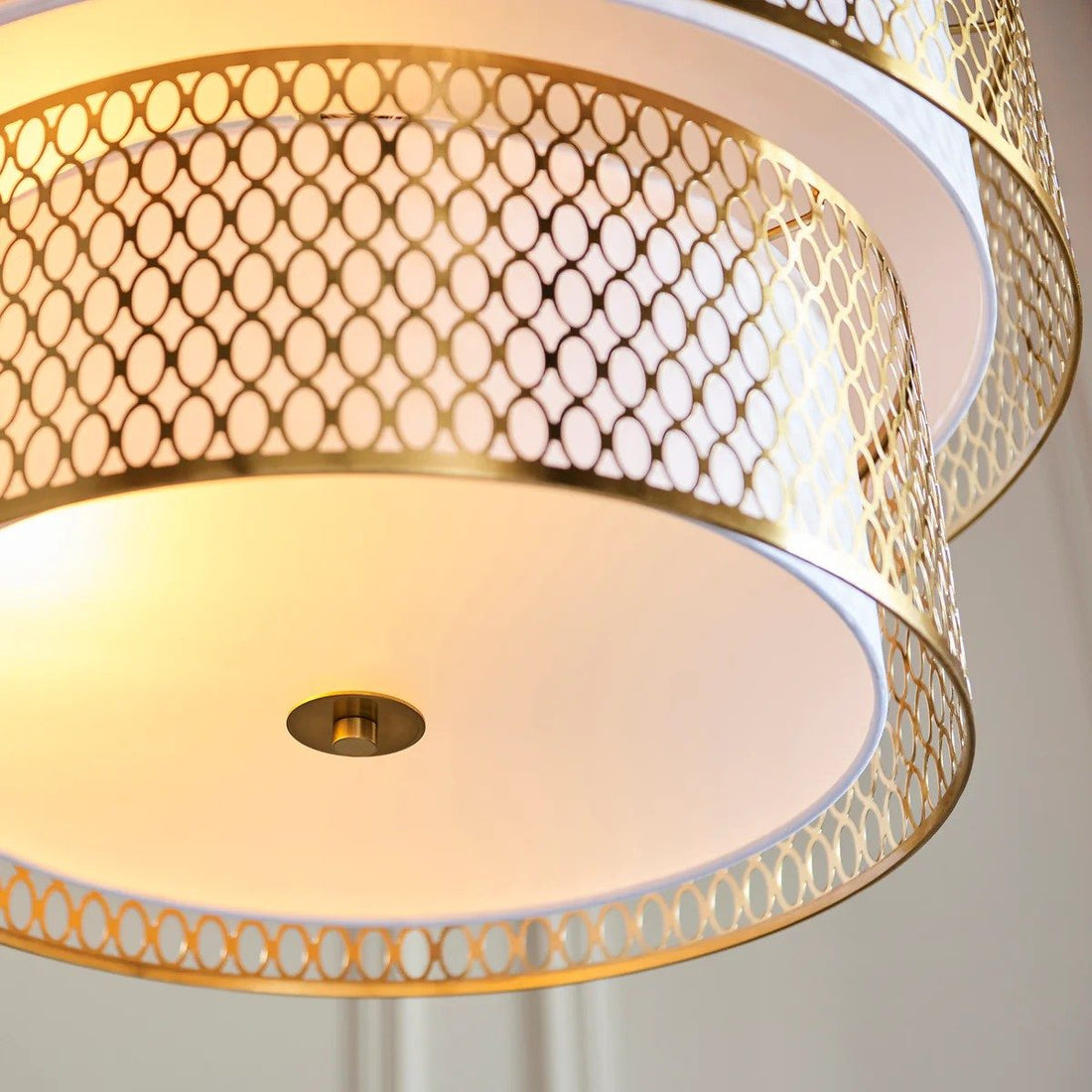 Liorin Geometric Pendant Lamp – Modern Fretwork Metal and Fabric Shade Pendant for Interiors