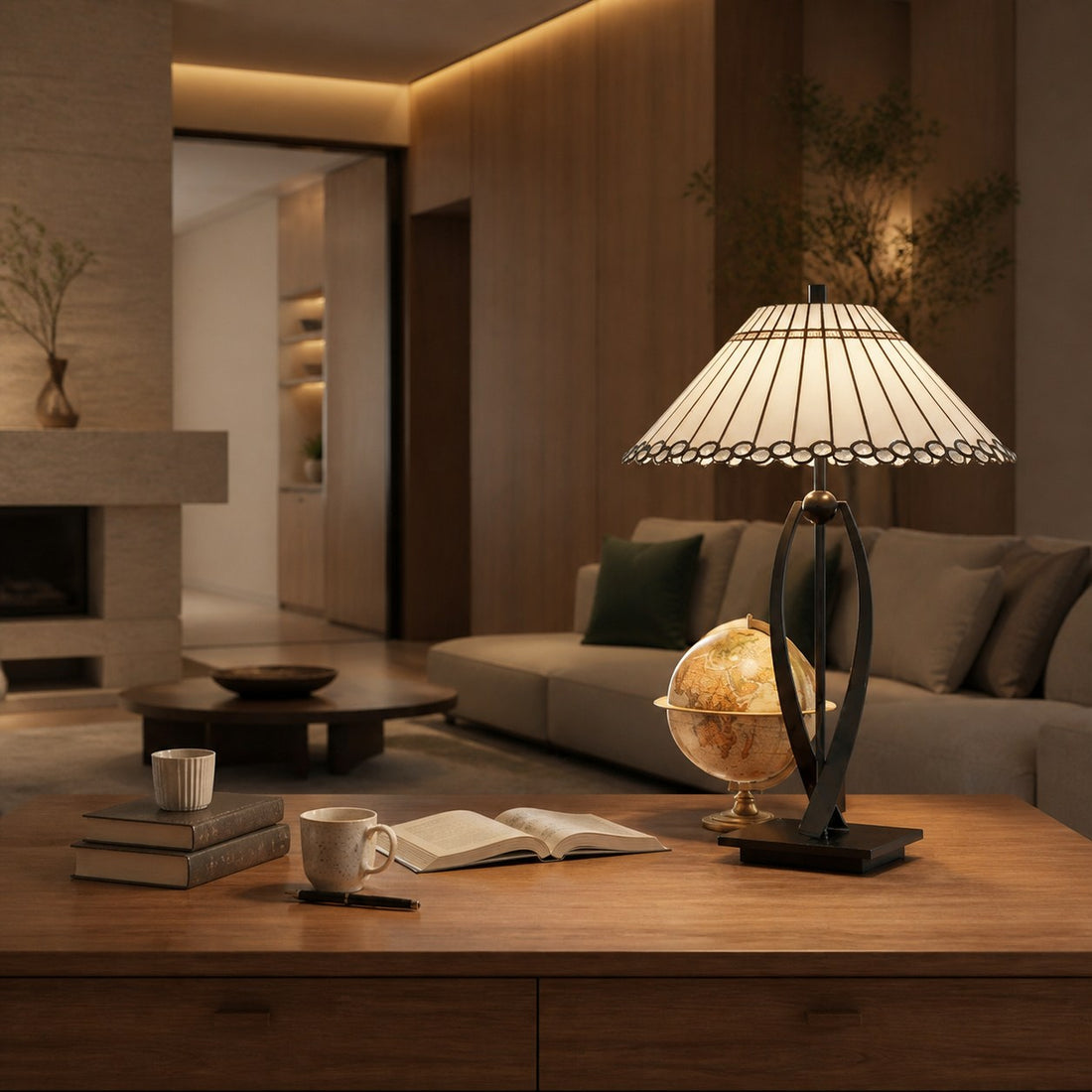 TF Allanton Tapered Table Lamp - Vintage Geometric Glass for Bedside and Study