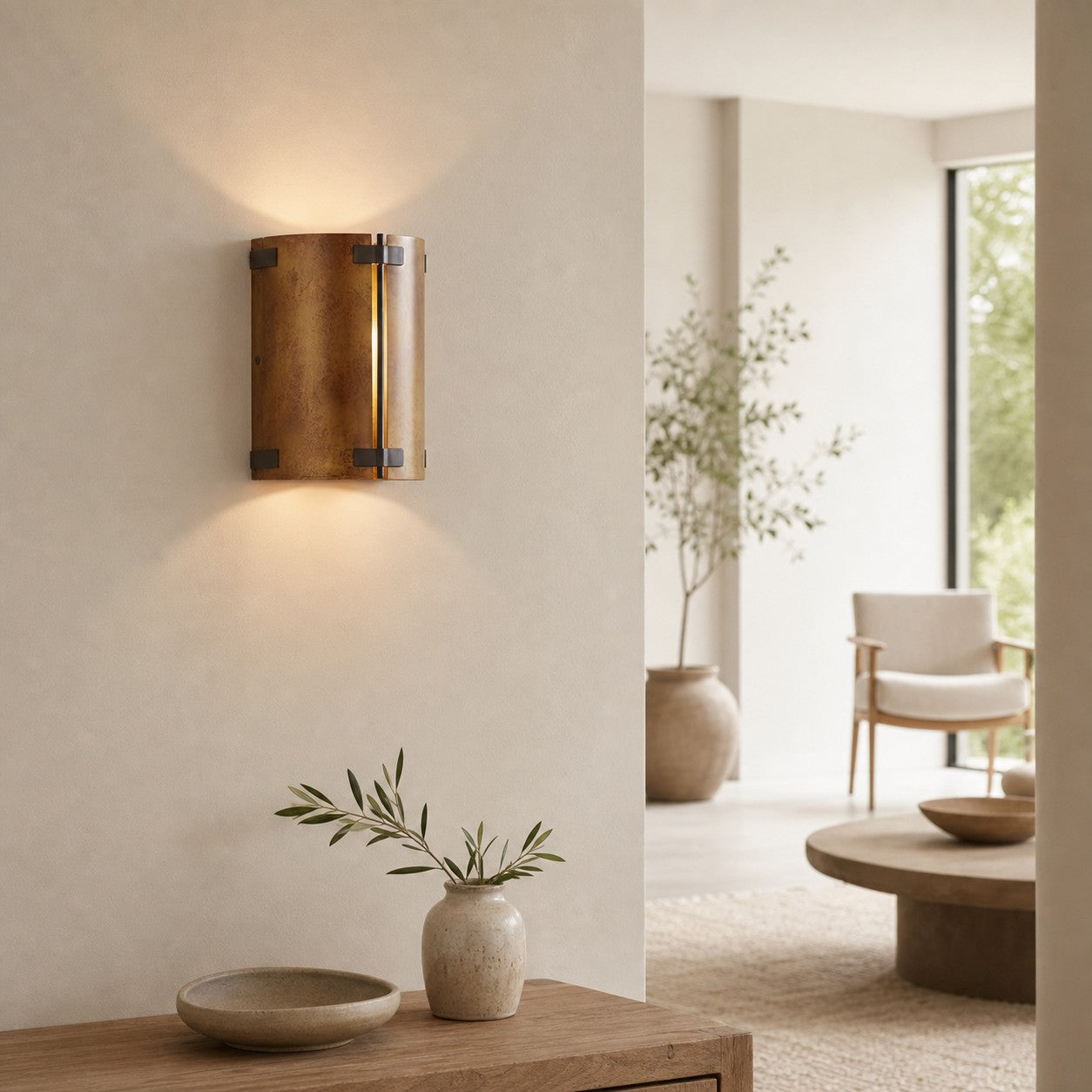Rustivon Rustic Wall Sconce - Curved Metal Shade in Vintage Style for Bedroom