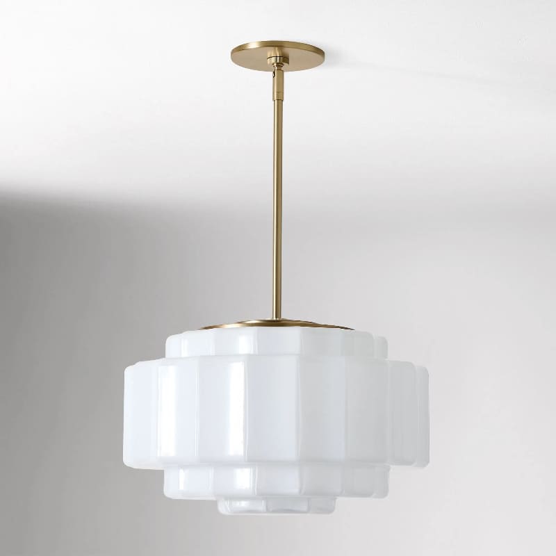 Tiered Milk Pendant Light - Antique Brass Glass Light Fixture