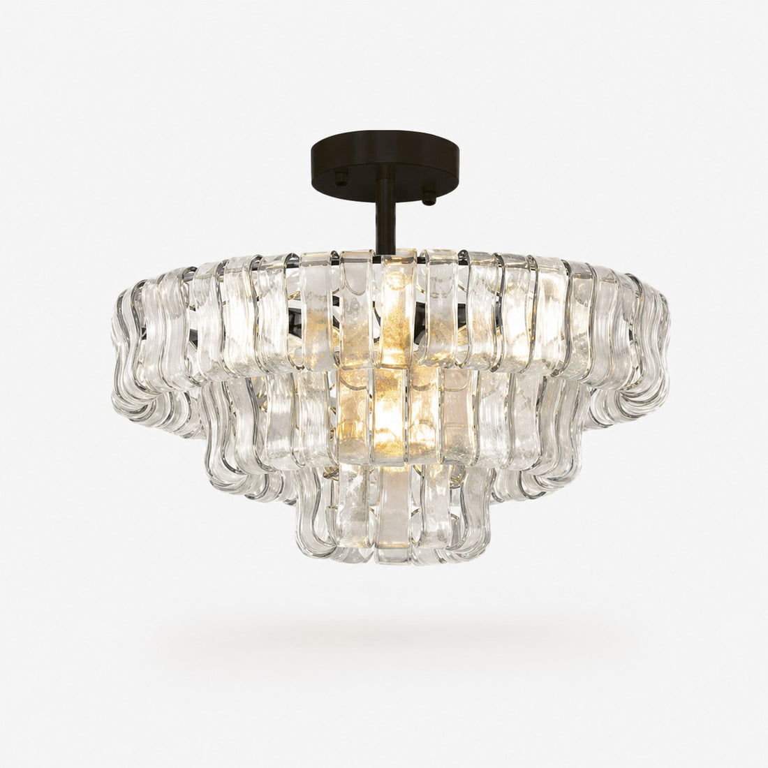 French vintage ripple glass chandelier with smoked glass