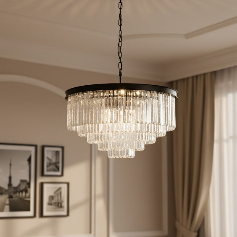 Aurevon Crystal Prism Metal Frame Modern Ceiling Chandelier for Home and Hotel