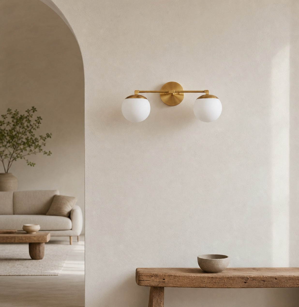 Glorica Glass Vanity Light - Art Deco Brass Wall Globe Fixture Modern
