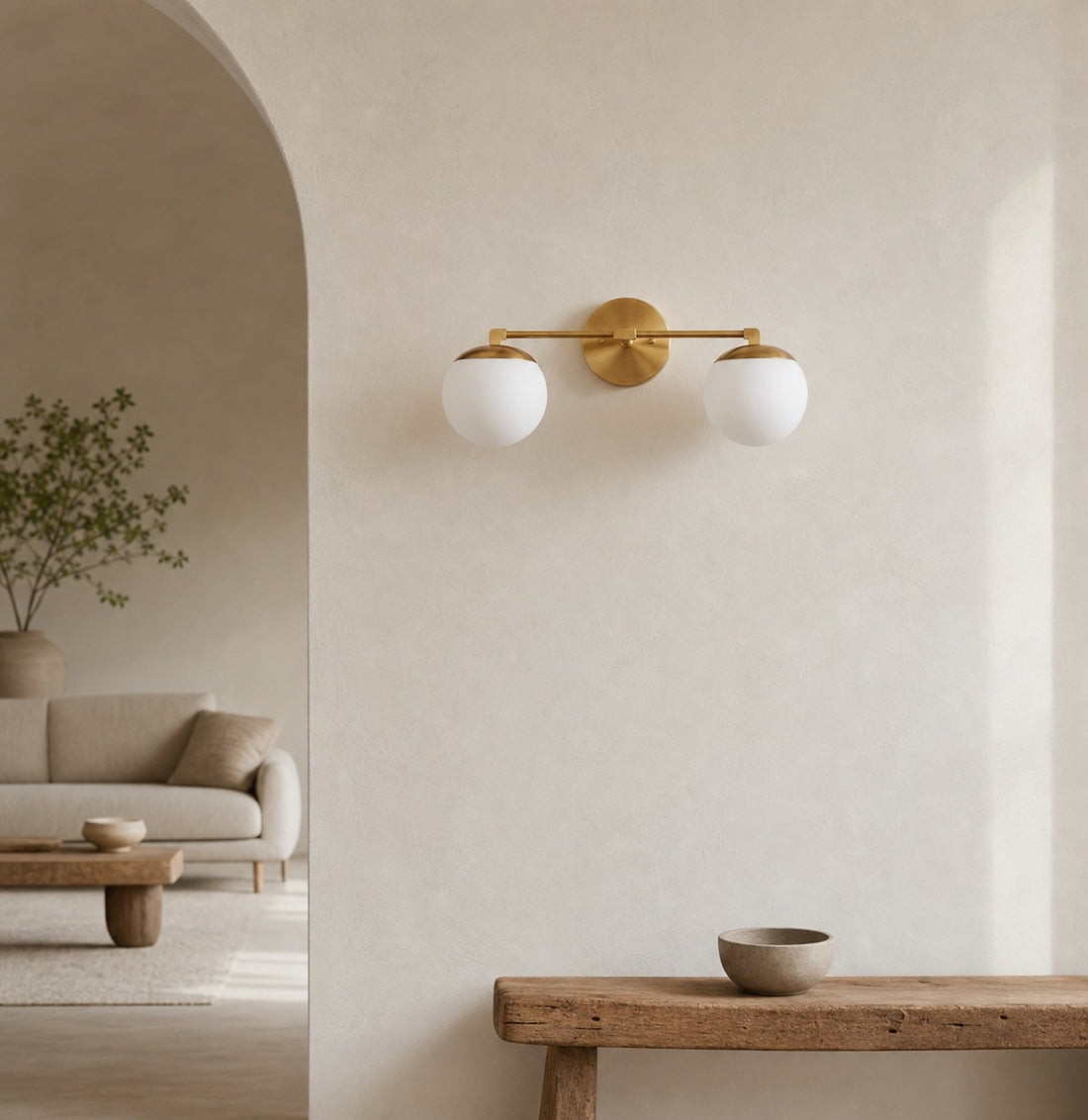 Glorica Glass Vanity Light - Art Deco Brass Wall Globe Fixture Modern