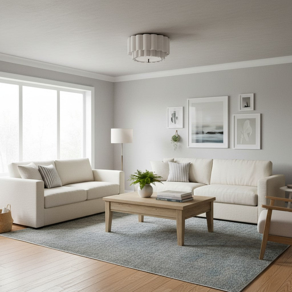 Linbron Flush Lighting - Scalloped Linen Shade and Bronze Finish Modern Ceiling Light for Dining Room