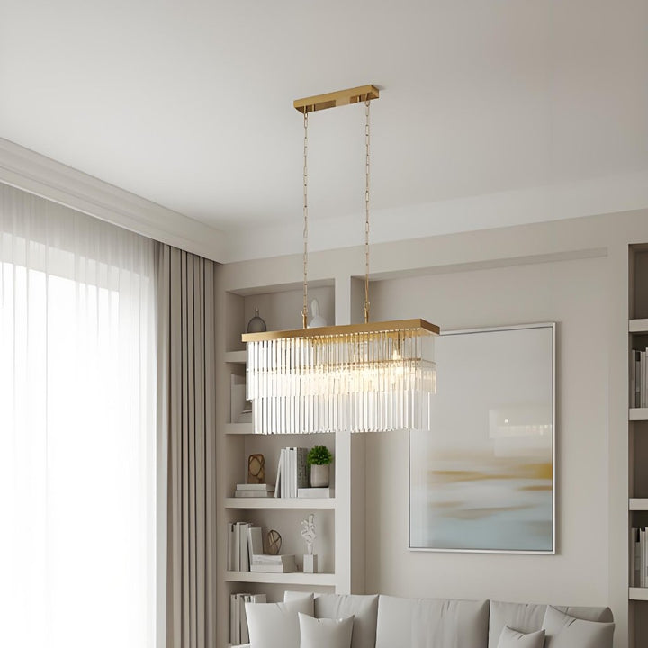 Vitralon Linear Pendant Lamp - Diamond-Shaped Glass Lampshade (Crystal-Clear) - Fits Living and Dining Rooms