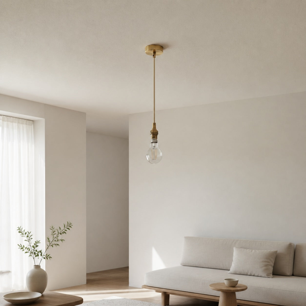 Plaitar Modern Brass Pendant Light - Minimalist Ceiling Fixture with Braided Cord for Hallways