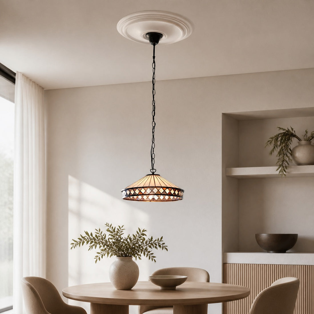 TF Fargo Pendant Light - Tiffany Style Lighting with an Art Deco Shade and Adjustable Chain