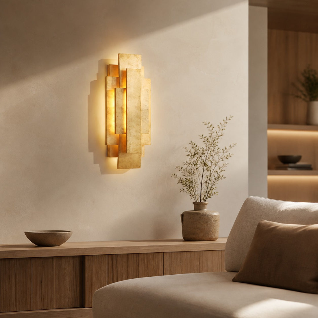 Kelsar Rectangular Wall Lamp - Gold and Silver Finishes for Living Room or Bedroom