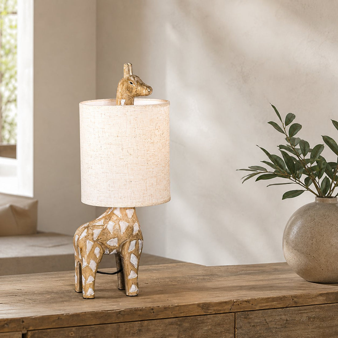 Carved Wood Animal Table Lamp