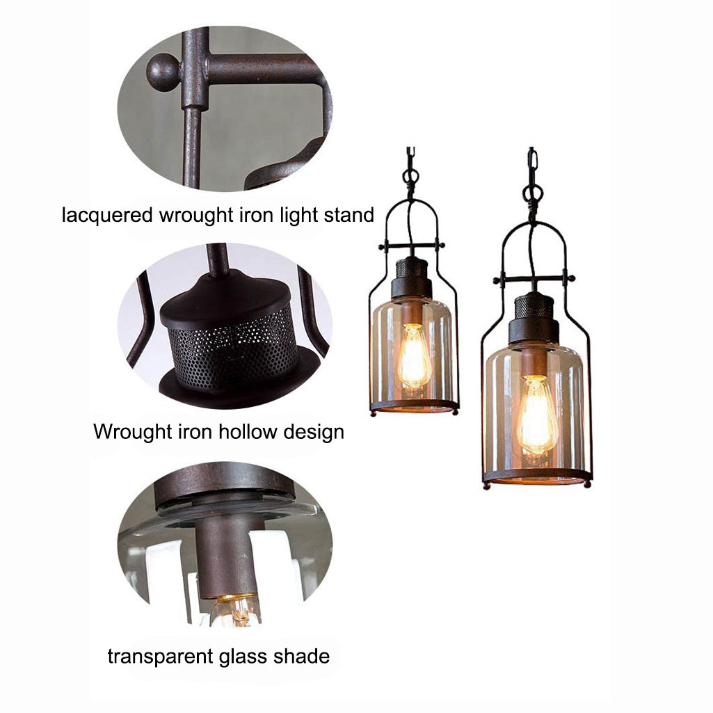 Black Bell Jar Cylinder Glass Pendant Light – Rustic Industrial Design