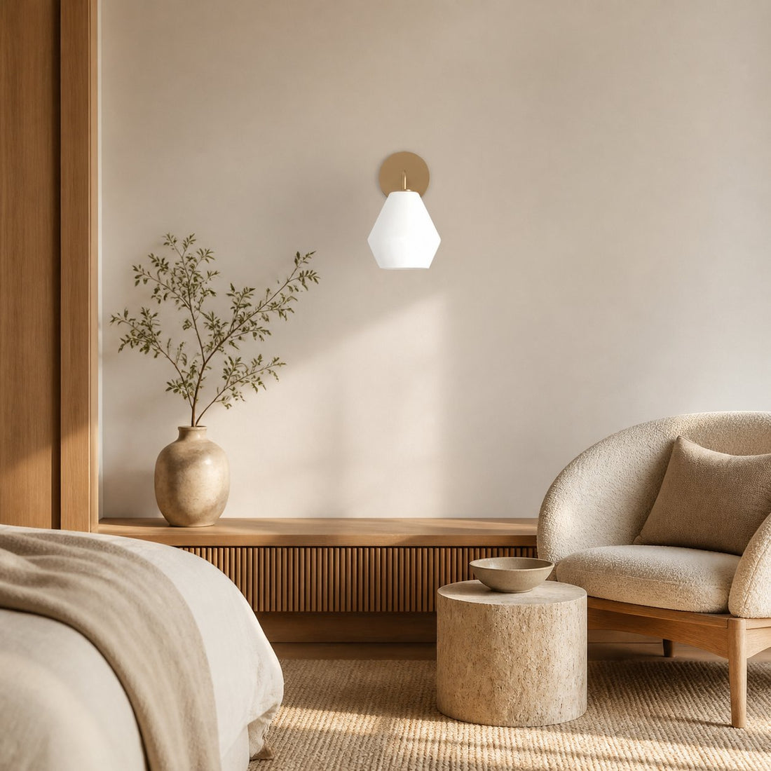 Merin Sculptural Milk Glass Geometric Wall Lamp