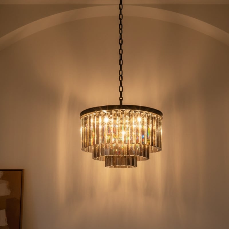 Aurevon Crystal Prism Metal Frame Modern Ceiling Chandelier for Home and Hotel