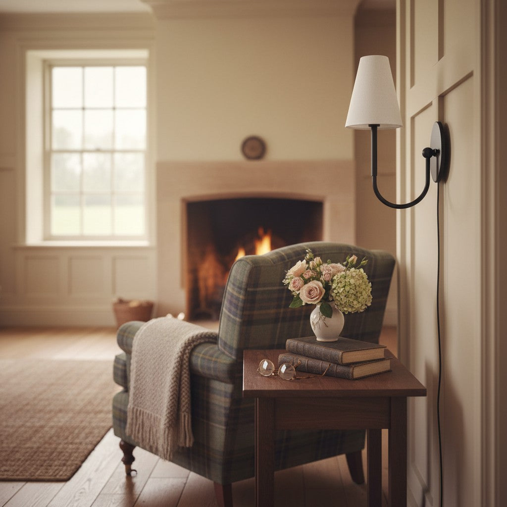 Curva Metal Collection Traditional Wall Light - Brass Finish with Shade