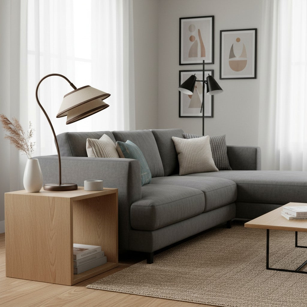 Tarivon Stacked Table Lamp – Modern Antique Linen Shade for Bedroom & Living Room