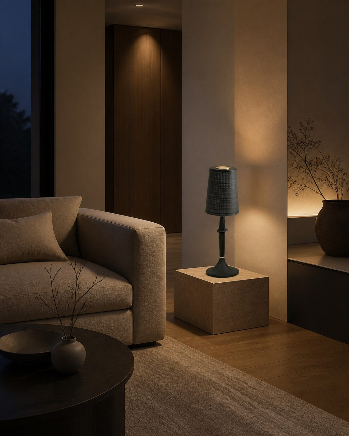 Devon Black Table Lamp (Built-in Battery)