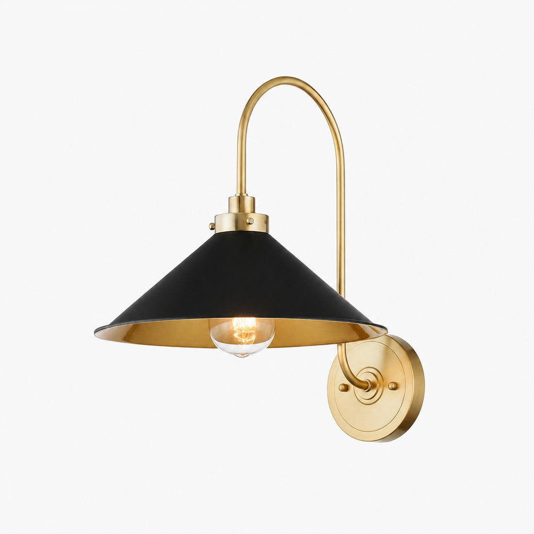 Ivoran Brass Gooseneck Wall Sconce - Curved Arm Dome Shade Light for Bedroom and Hallway