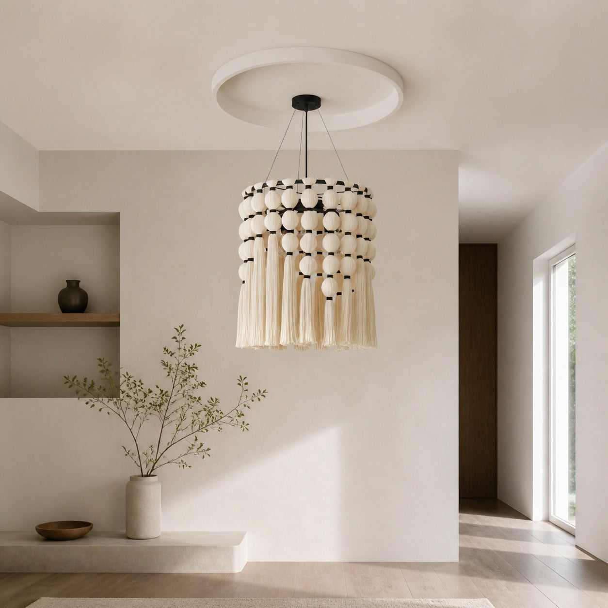 Modulune Modern Elegant Handmade Chandelier with White Cotton Fringe for Living Room