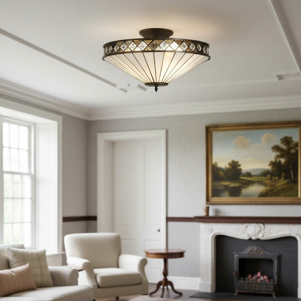 TF Fargo Semi-Flush Ceiling Lamp - A Classic Deco Light with a Decorative Glass Shade for Multi room Use