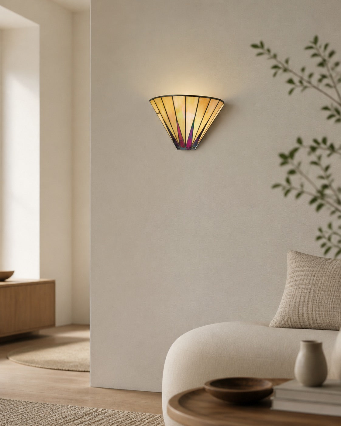 TF Dark Star Art Deco Star Tiffany Wall Sconce – Stained Glass Geometric Light for Hallway and Living Room