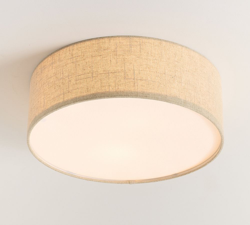 Dumora Linen Drum Ceiling Light - Flush Mount Iron Fixture with Fabric Shade