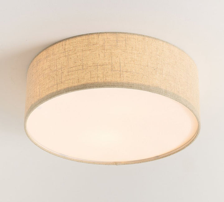 Dumora Linen Drum Ceiling Light - Flush Mount Iron Fixture with Fabric Shade