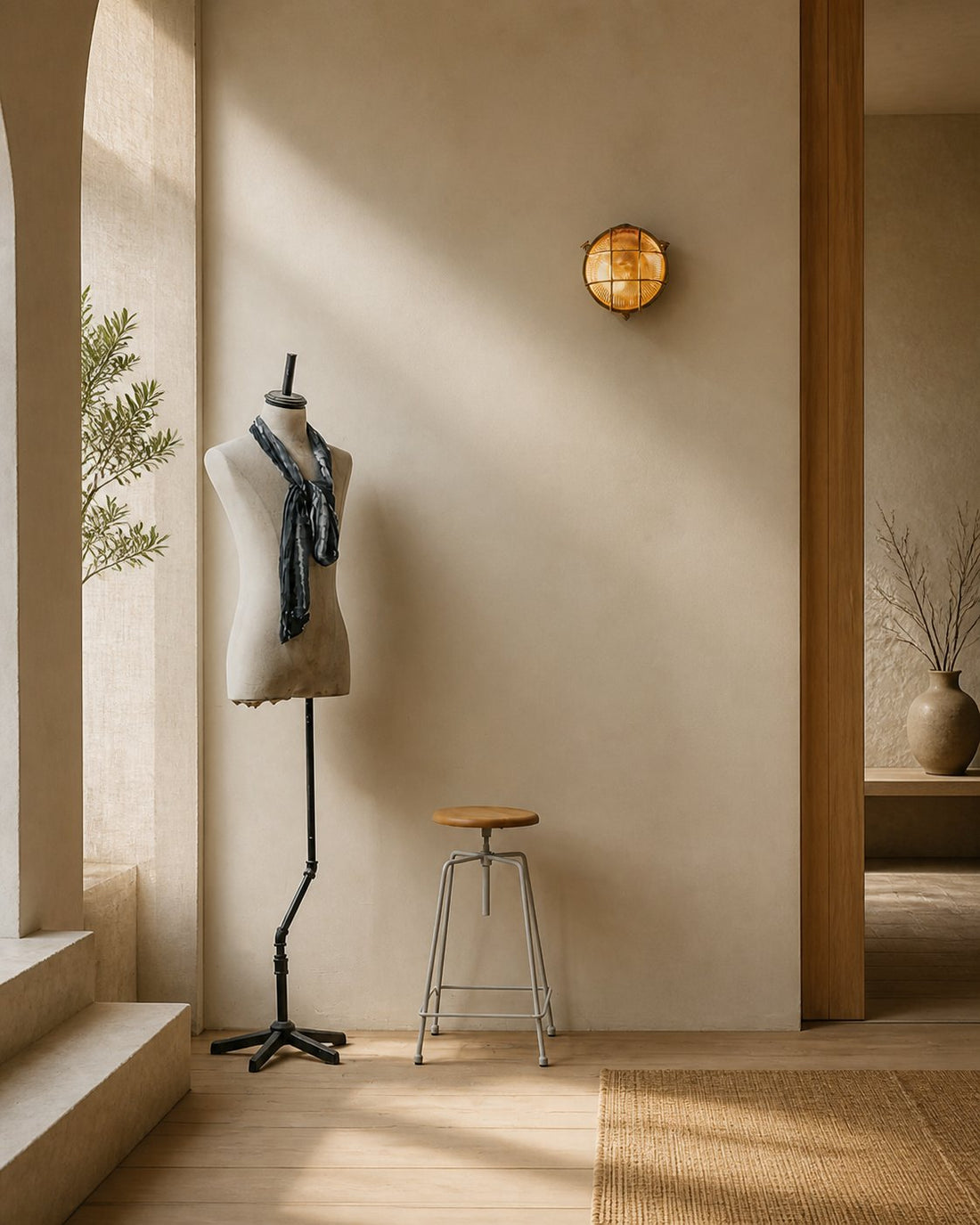Ivoran Bulkhead Wall Sconce - Brass Caged Glass Vintage Industrial Light for Outdoor and Bathroom