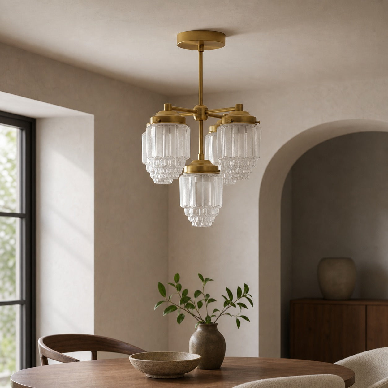 Tierlux Glass Chandelier – Vintage Brass Globe Lighting Fixture