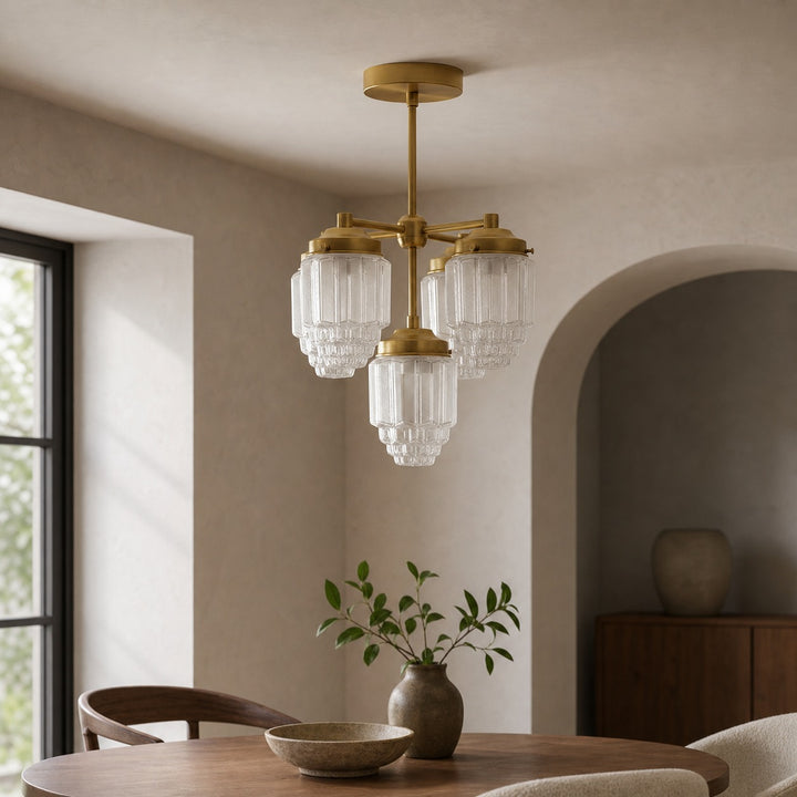 Tierlux Glass Chandelier – Vintage Brass Globe Lighting Fixture
