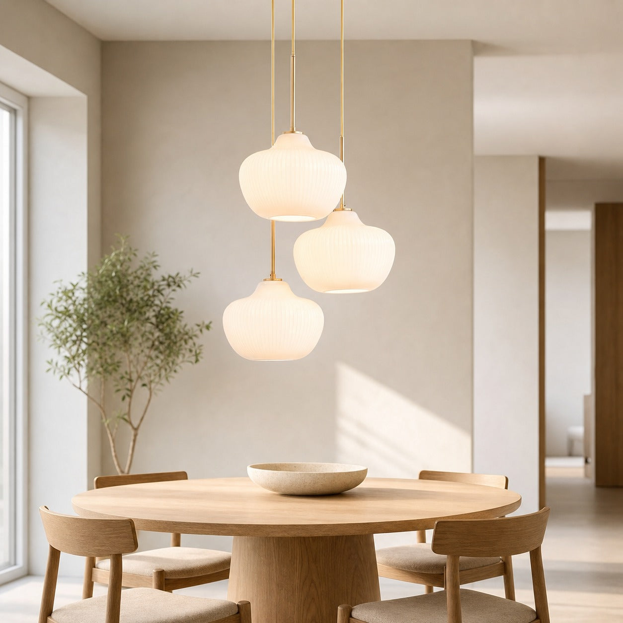 Rivrona Ribbed Glass 3-Light Chandelier - Sculptural Modern Lighting for Home