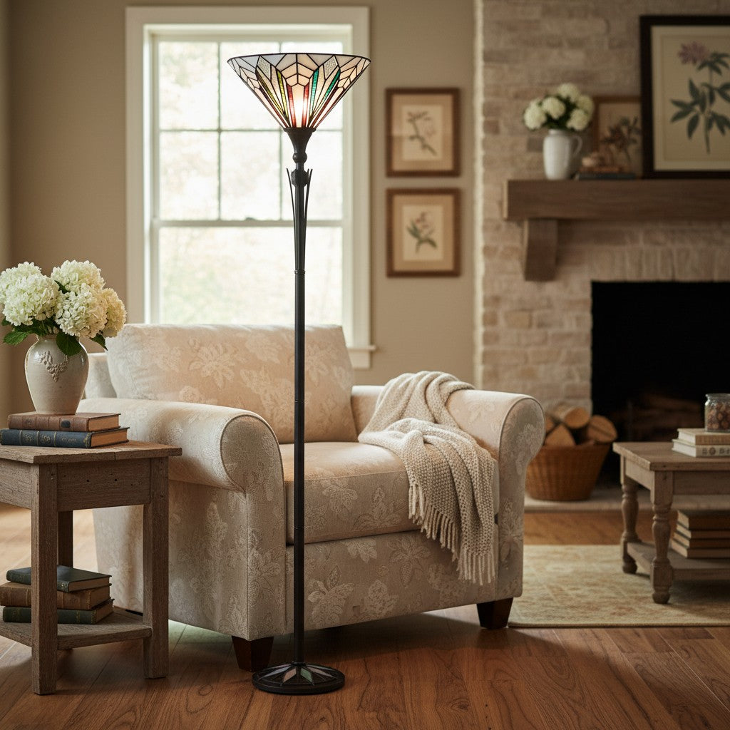 TF Astoria Tiffany Style Uplighter Lamp – Textured Glass Shade for Home and Office Ambience