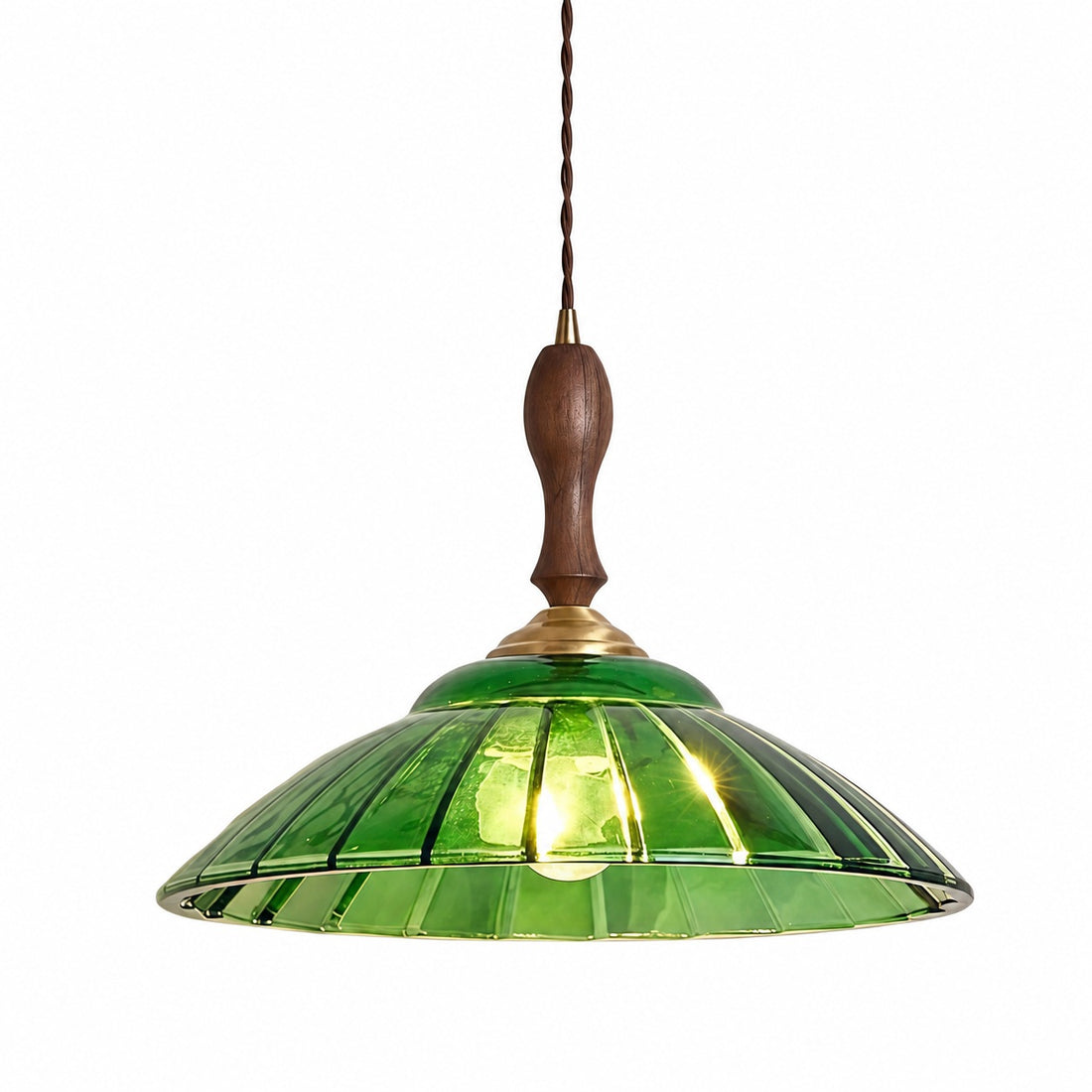 Elunaris Vintage Trumpet Shape Pendant Light with Green Glass Shade for Dining Room