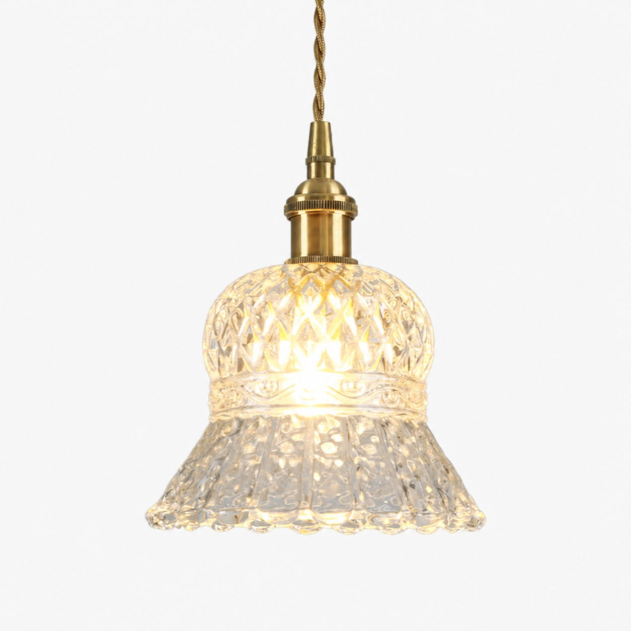Traditional Japanese Brass Walnut Glass Ceramic Cylinder Conic Flower Bowl 1-Light Pendant Light For Dining Room