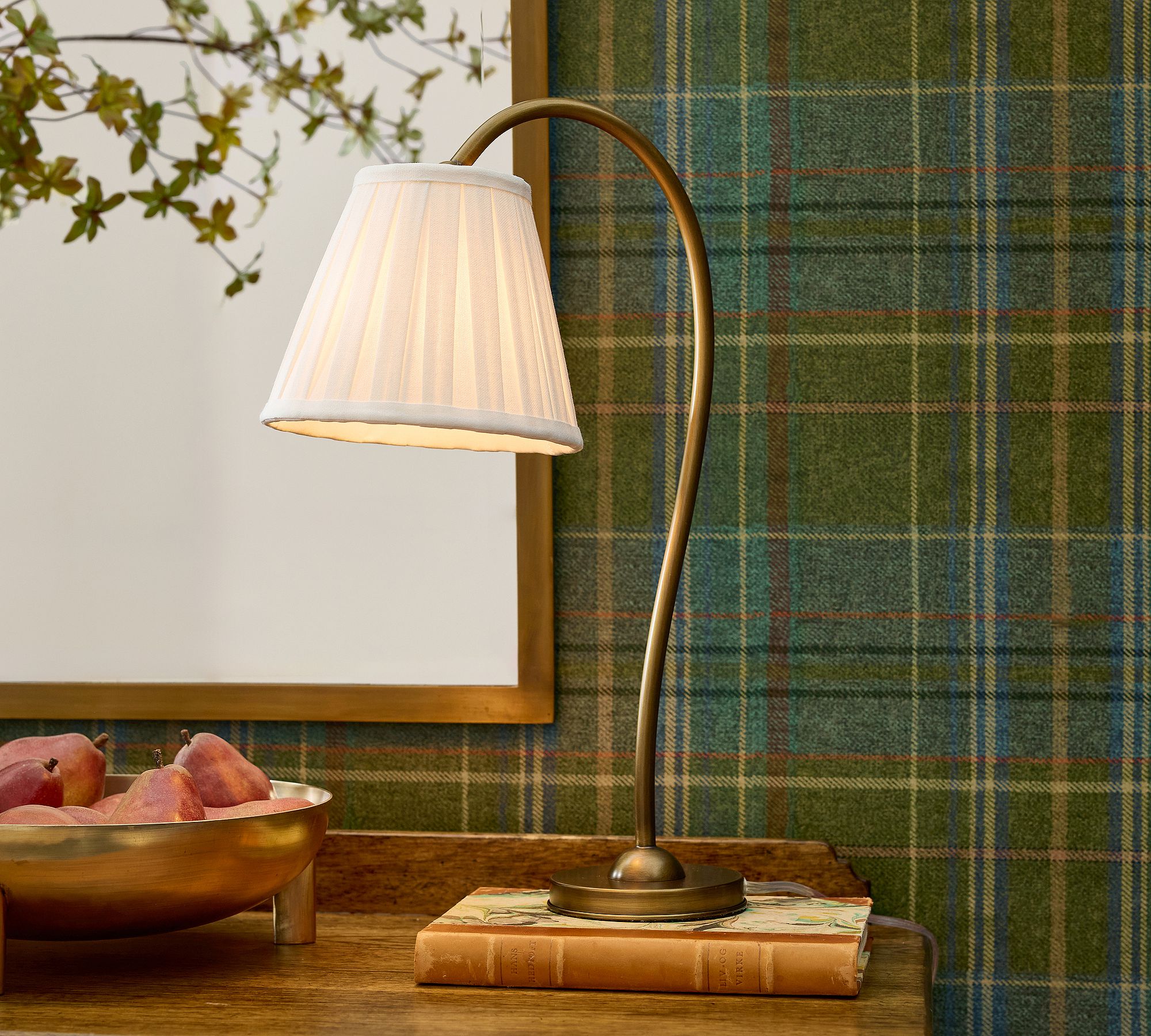 Luvora Brass Table Lamp - Textured Pleated Shade Light in Farmhouse Style