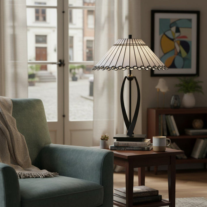TF Allanton Tapered Table Lamp - Vintage Geometric Glass for Bedside and Study