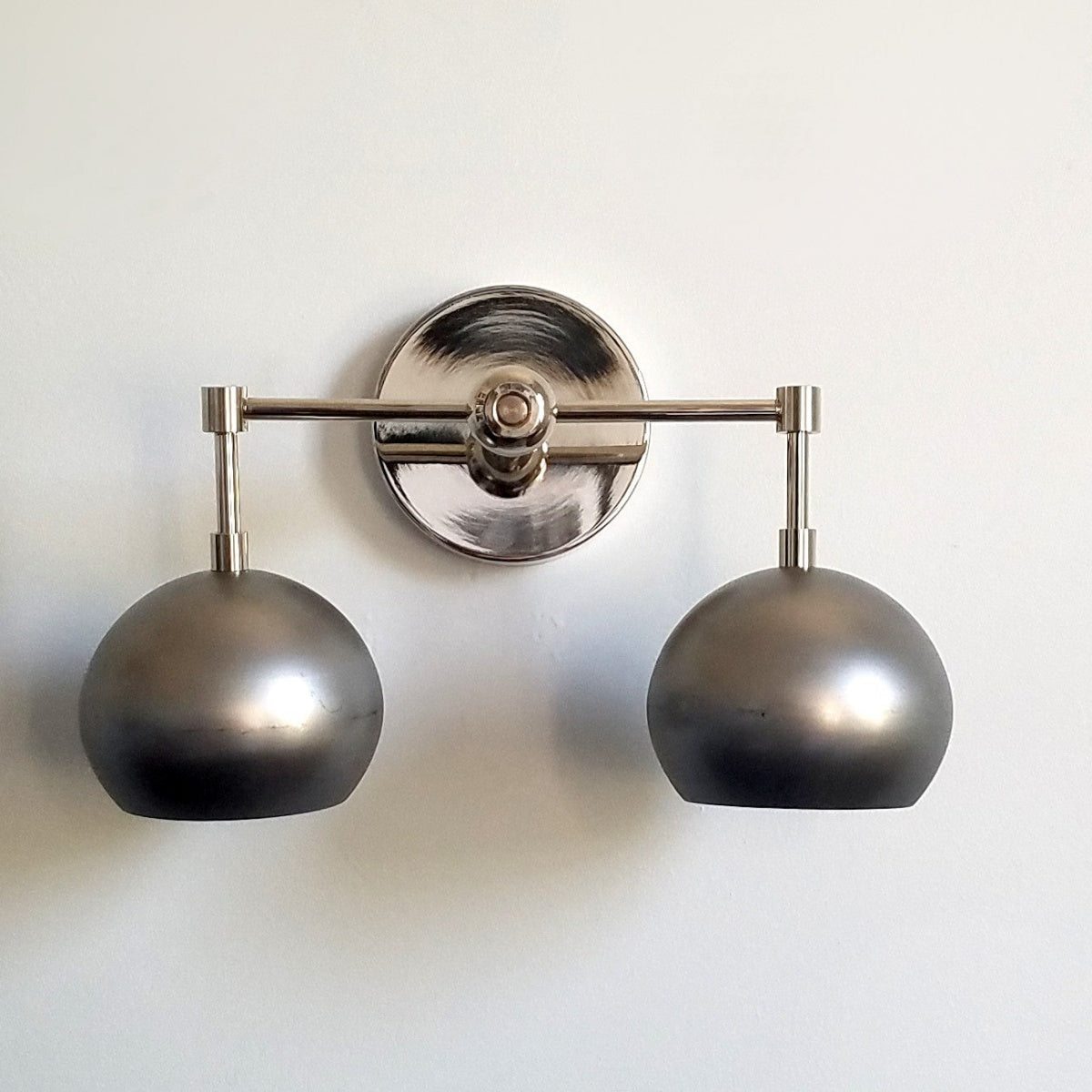 Steel Wall Sconce - Double Head Metal Silver Vanity Bathroom Wall Lamp