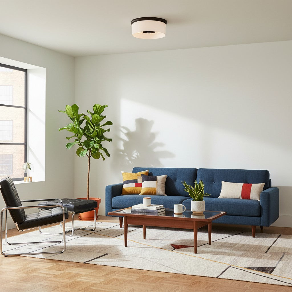 Roven Flush Mount Ceiling Lamp with Opal Glass Dome - Sleek Design for Bedroom and Living Room