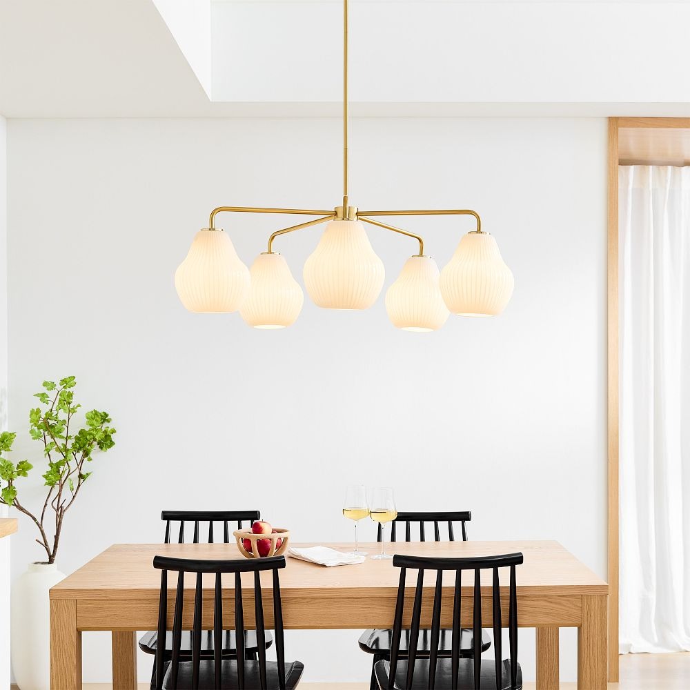Rivrona 5-Light Chandelier for Entryway - Ribbed Glass Modern Lighting