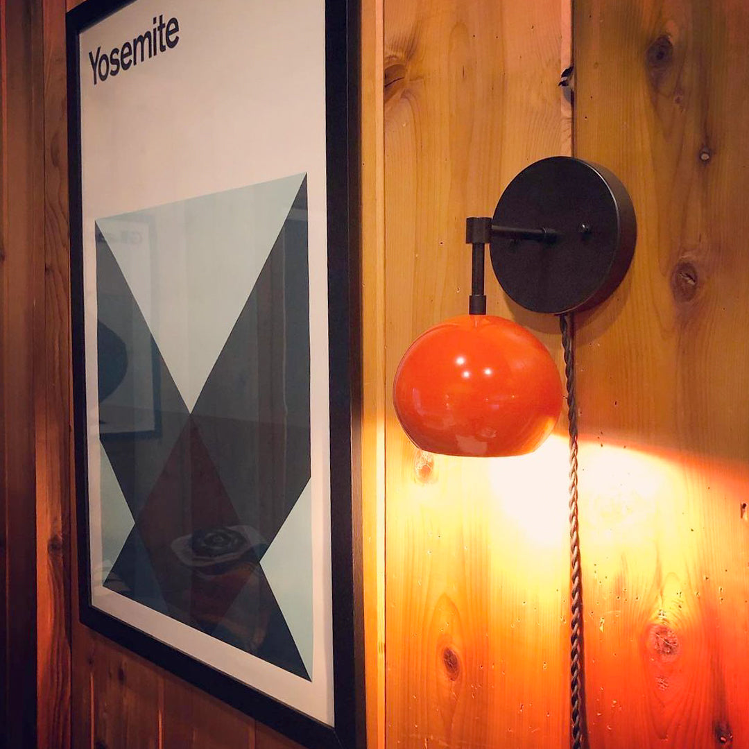 Mid Century Flame Orange Globe Wall Sconce - Modern Brass Or Chrome Light
