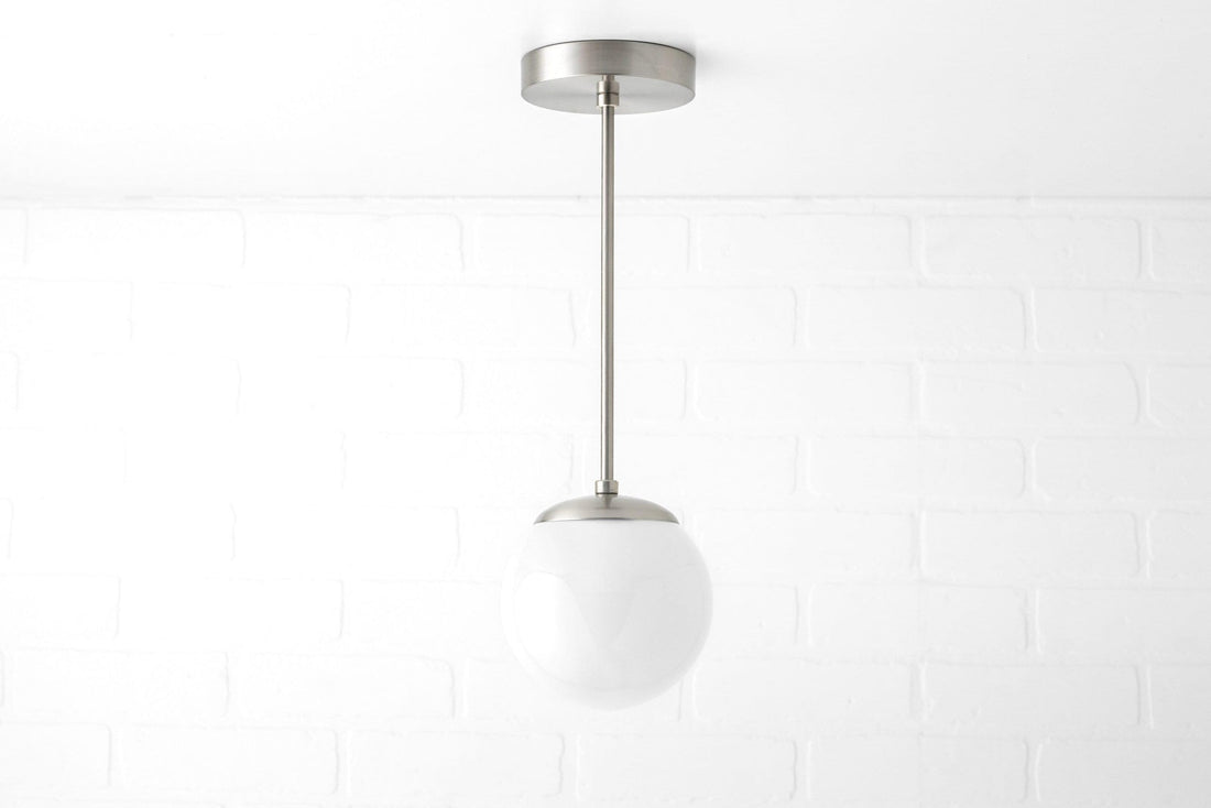 Glorica Glass White Globe Pendant Light - Mid Century Modern Glass Hanging Fixture