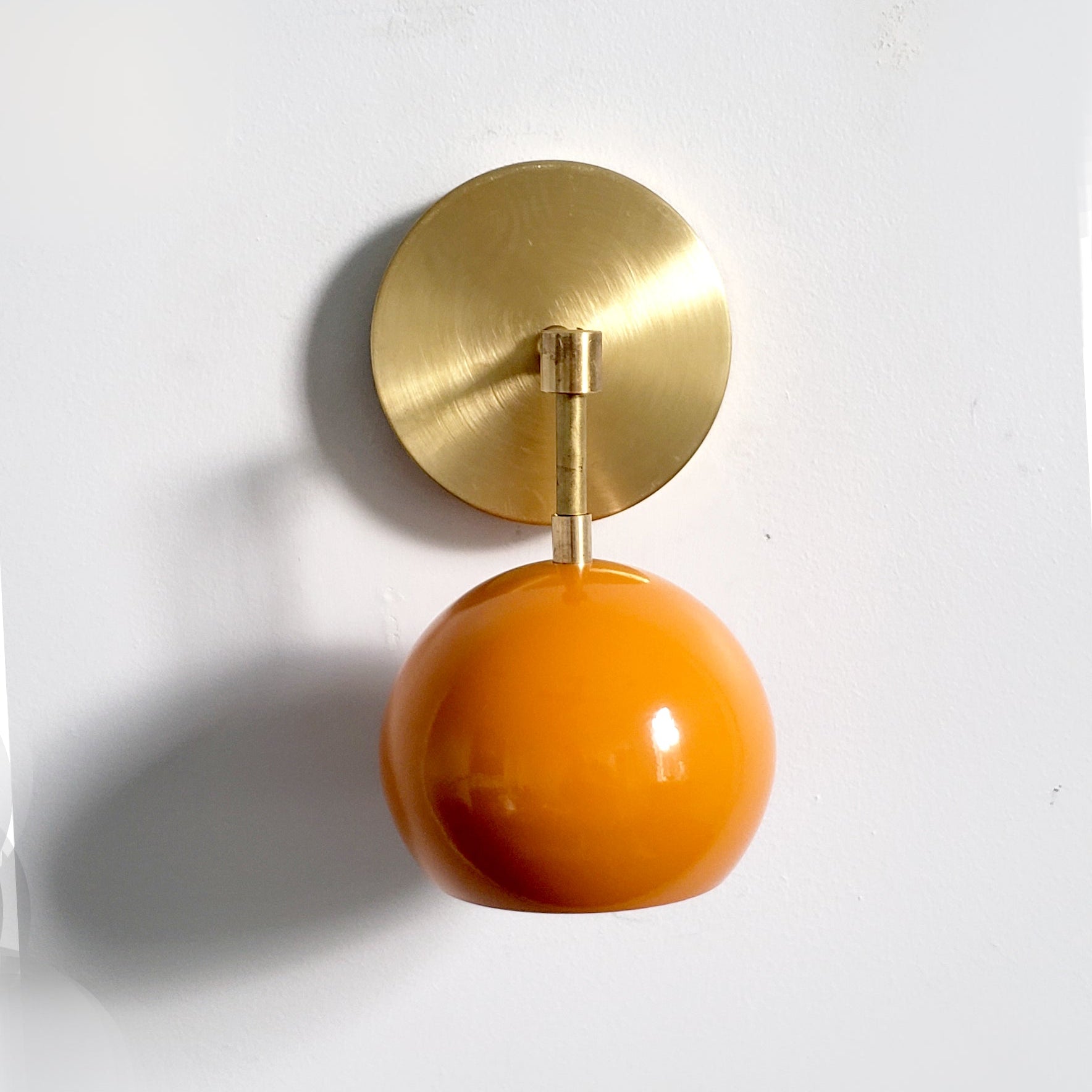 Mid Century Flame Orange Globe Wall Sconce - Modern Brass Or Chrome Light