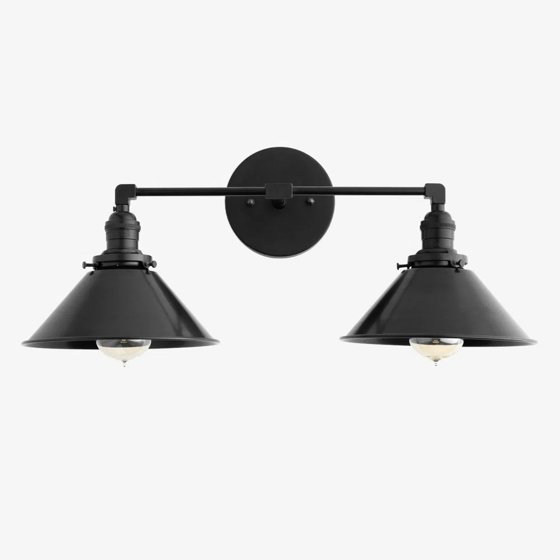 Conique Metal Dual Black Sconce with Cone Shades - Industrial Vanity Wall Light for Mirror