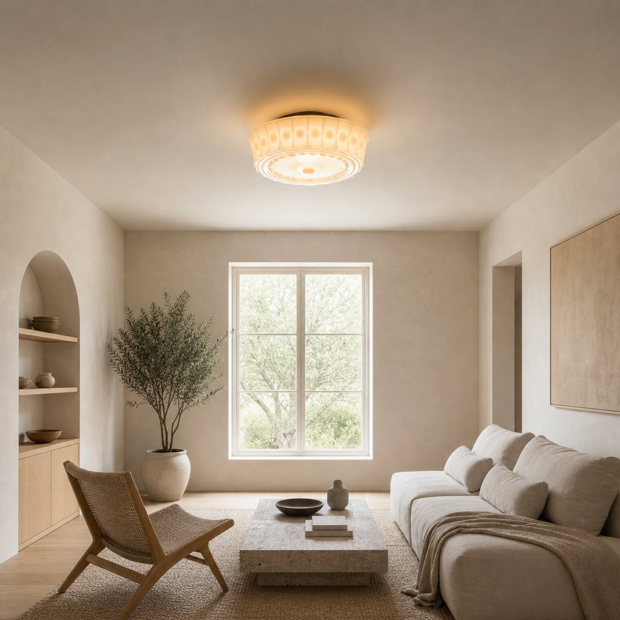 Dretta Vintage Classic Round Ceiling Light - Sculpted Art Glass Lighting Fixture for Living Room U02