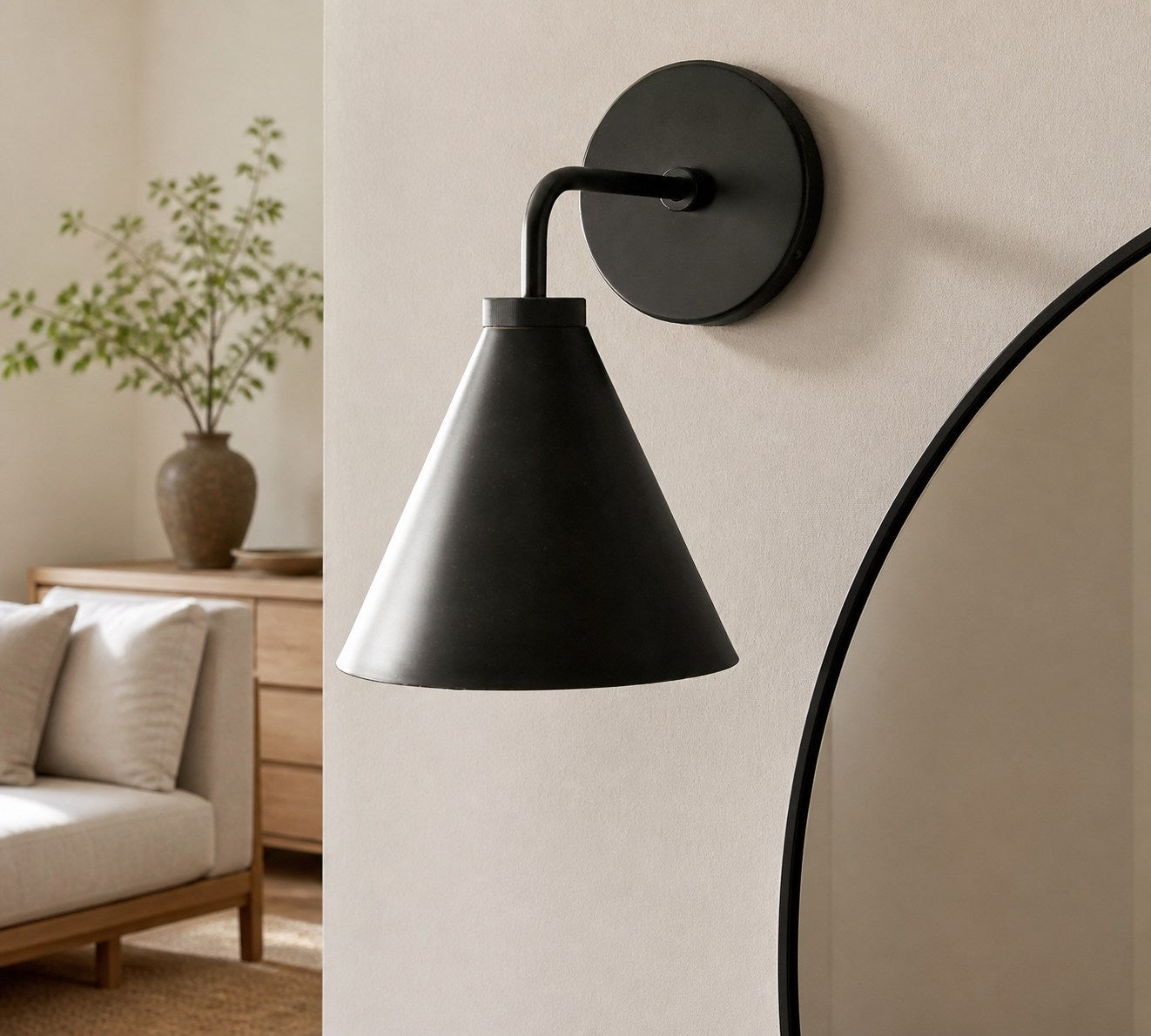 Korvi Iron Tapered Sconce Light - Wall Fixture in Black or Brass